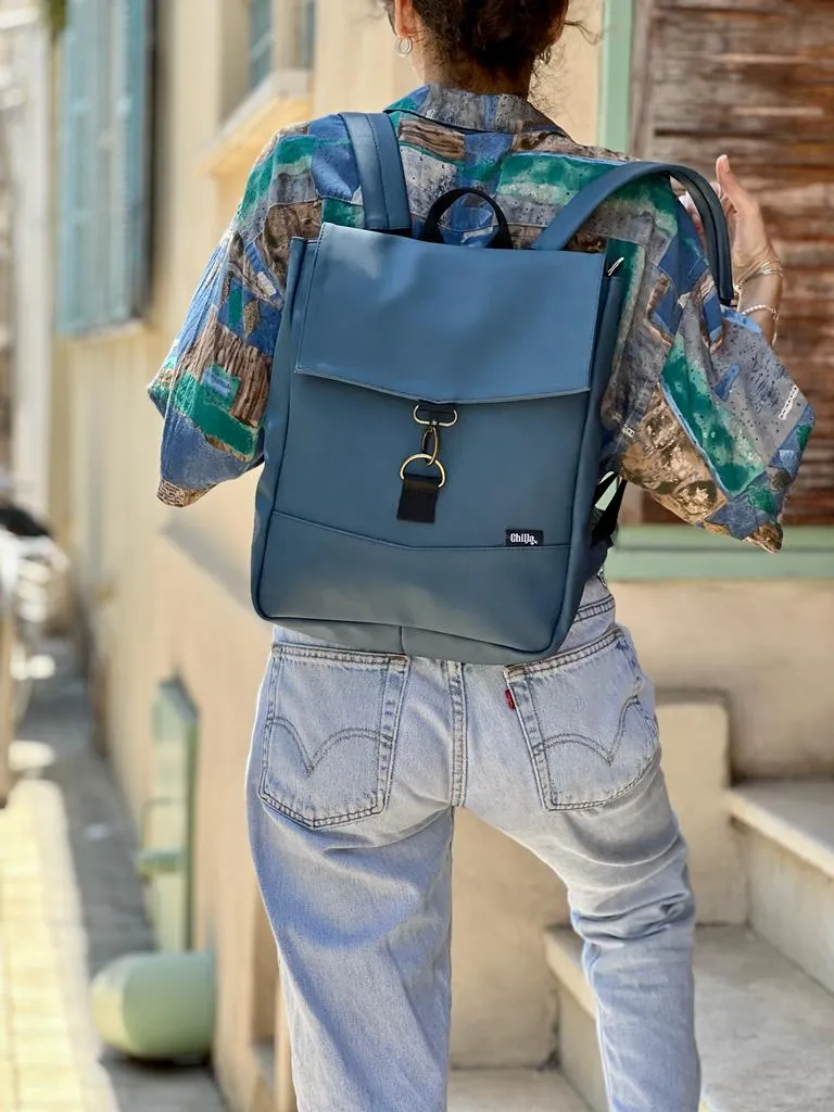 Dark Turquoise Vegan Leather Mini Students Backpack