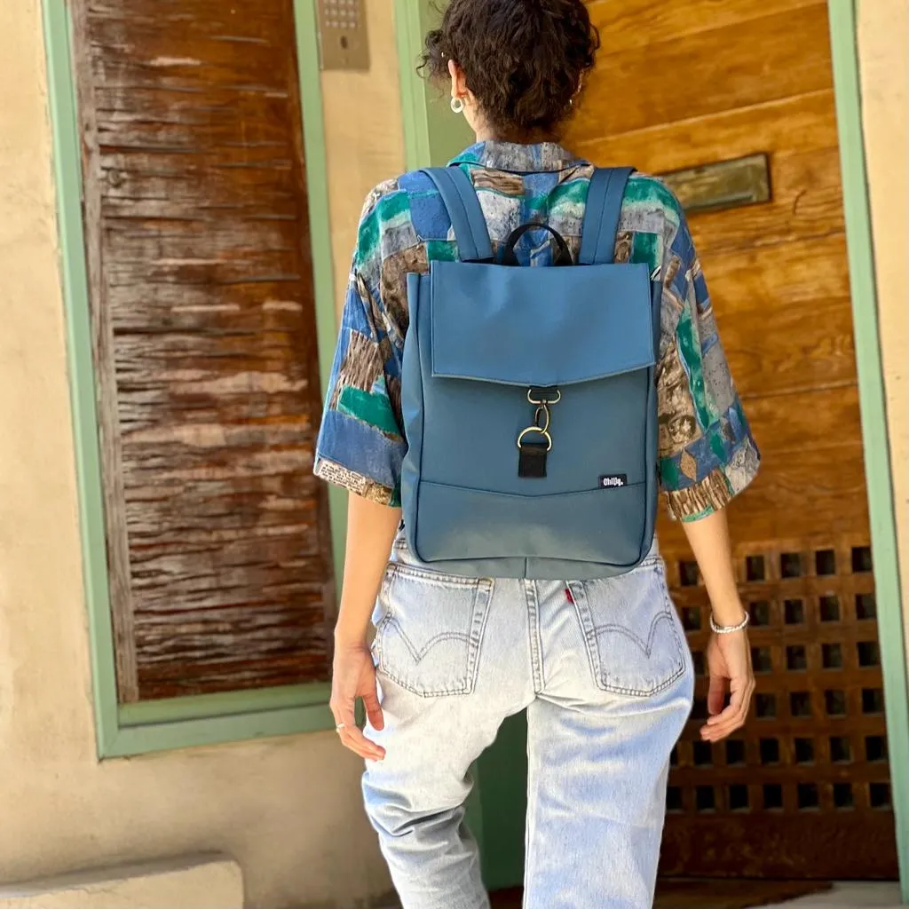Dark Turquoise Vegan Leather Mini Students Backpack