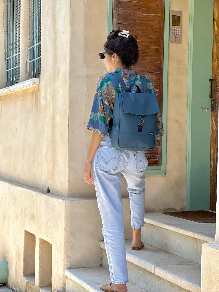 Dark Turquoise Vegan Leather Mini Students Backpack