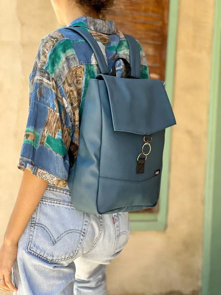 Dark Turquoise Vegan Leather Mini Students Backpack