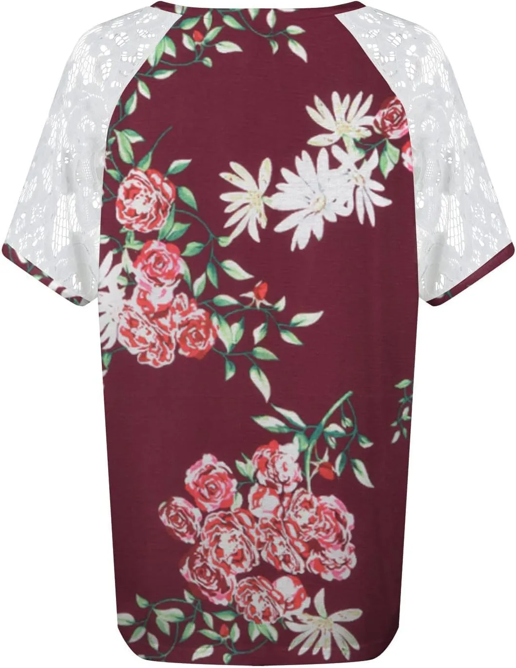 DASAYO Women's Plus Size Summer Tops Lace Short Sleeve Floral Print Trendy Tee Shirts Fashion Casual Summer t Shirt Blouses