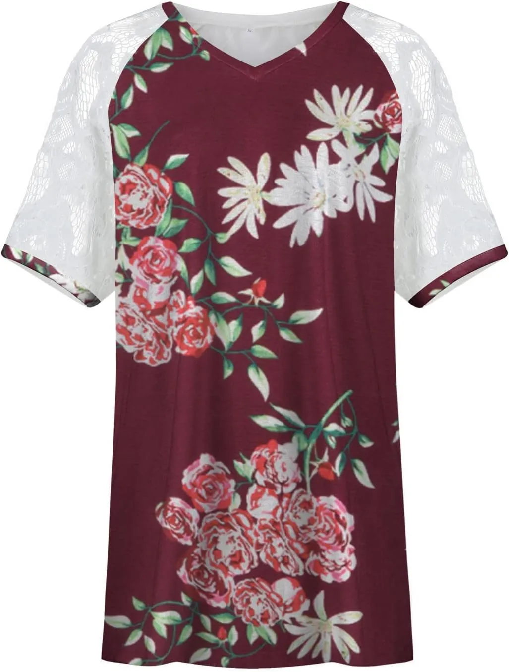DASAYO Women's Plus Size Summer Tops Lace Short Sleeve Floral Print Trendy Tee Shirts Fashion Casual Summer t Shirt Blouses