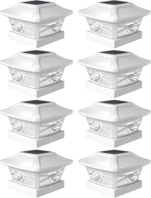 Davinci Lighting Renaissance Solar Outdoor Post Cap Lights - Includes Bases for 4x4 5x5 6x6 Posts - Bright LED Light - Pearl White (8 Pack)