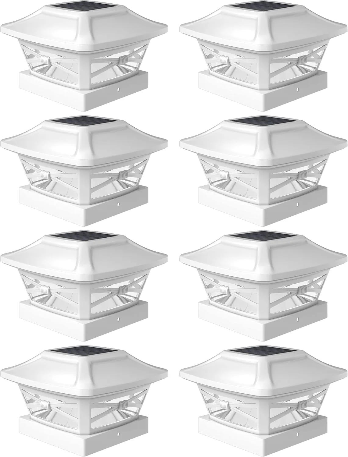 Davinci Lighting Renaissance Solar Outdoor Post Cap Lights - Includes Bases for 4x4 5x5 6x6 Posts - Bright LED Light - Pearl White (8 Pack)