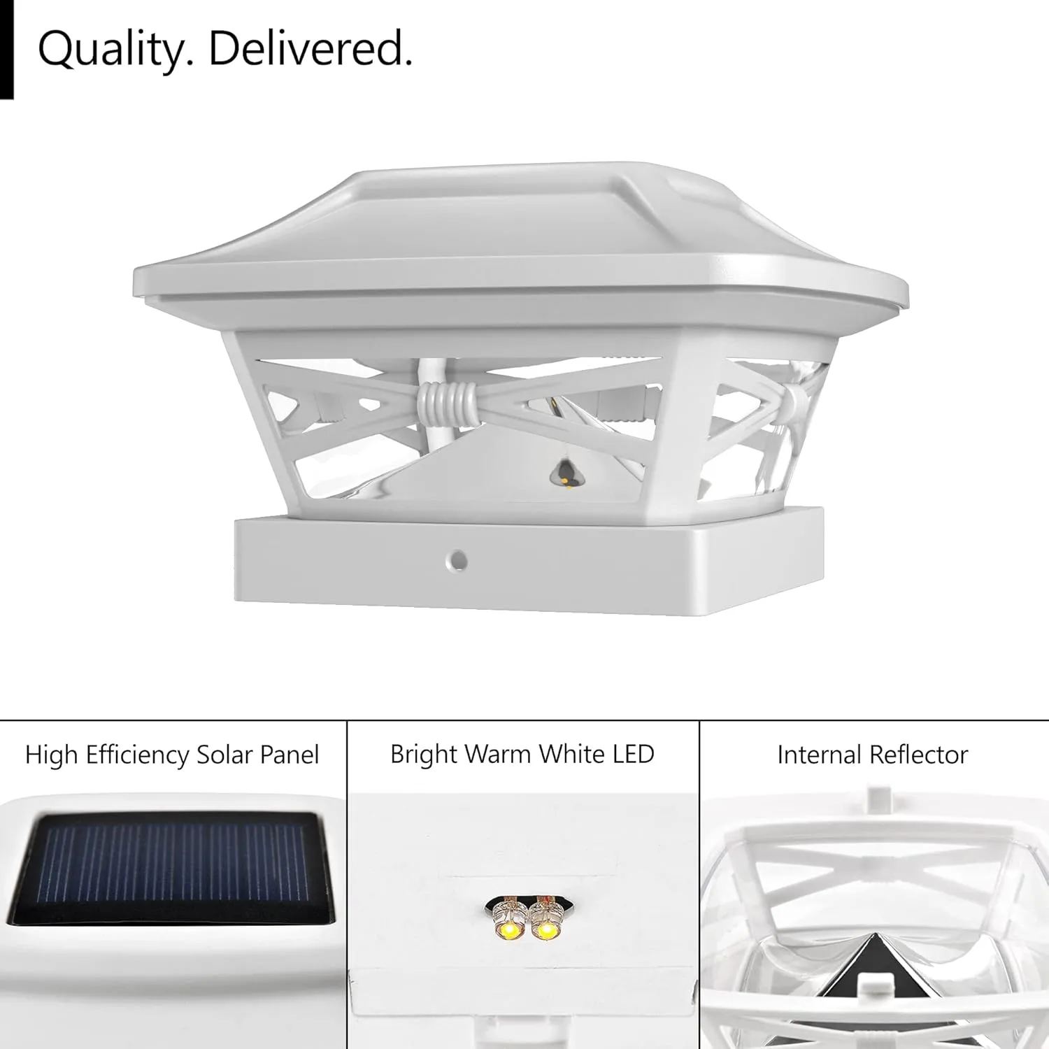 Davinci Lighting Renaissance Solar Outdoor Post Cap Lights - Includes Bases for 4x4 5x5 6x6 Posts - Bright LED Light - Pearl White (8 Pack)