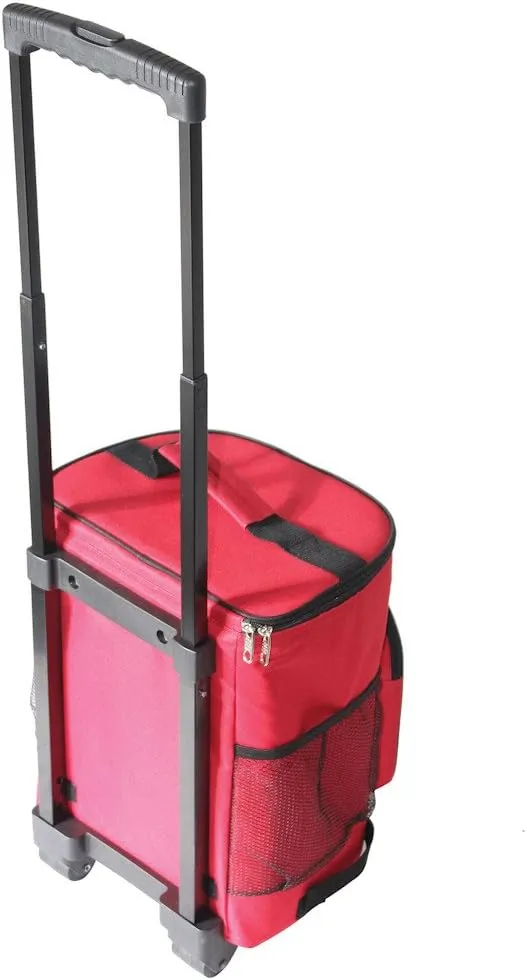 dbest products Ultra Compact Cooler Smart Cart, Red Insulated Collapsible Rolling Tailgate BBQ Beach Summer