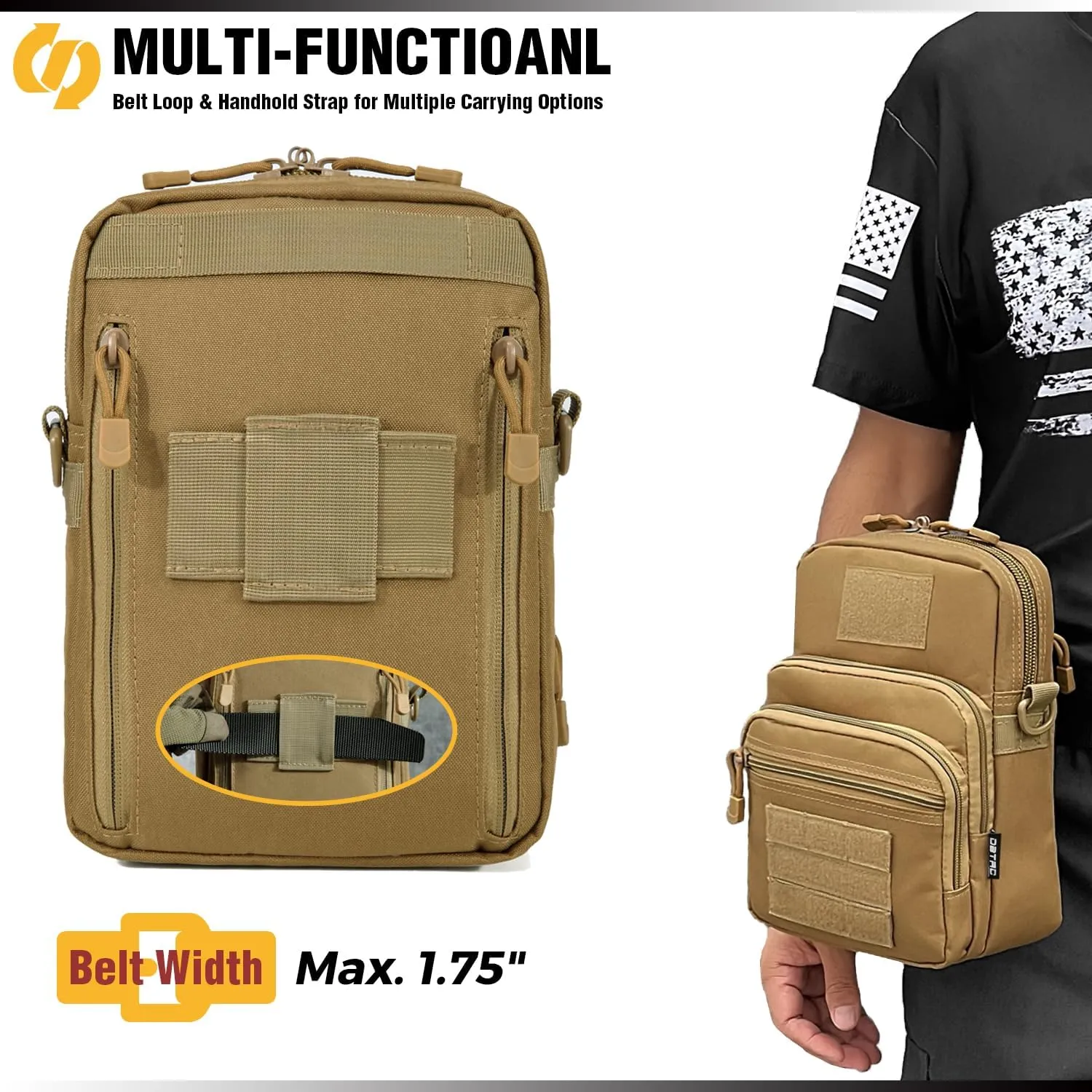 DBTAC DO MORE & BE MORE Tactical Gun Pouch Purse | 3L CCW Crossbody Travel Bag w/Shoulder Strap | Compact Tactical Shoulder Bag w/Gun Holder, Tan
