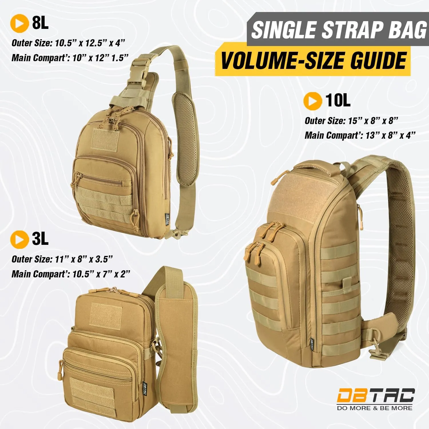 DBTAC DO MORE & BE MORE Tactical Gun Pouch Purse | 3L CCW Crossbody Travel Bag w/Shoulder Strap | Compact Tactical Shoulder Bag w/Gun Holder, Tan