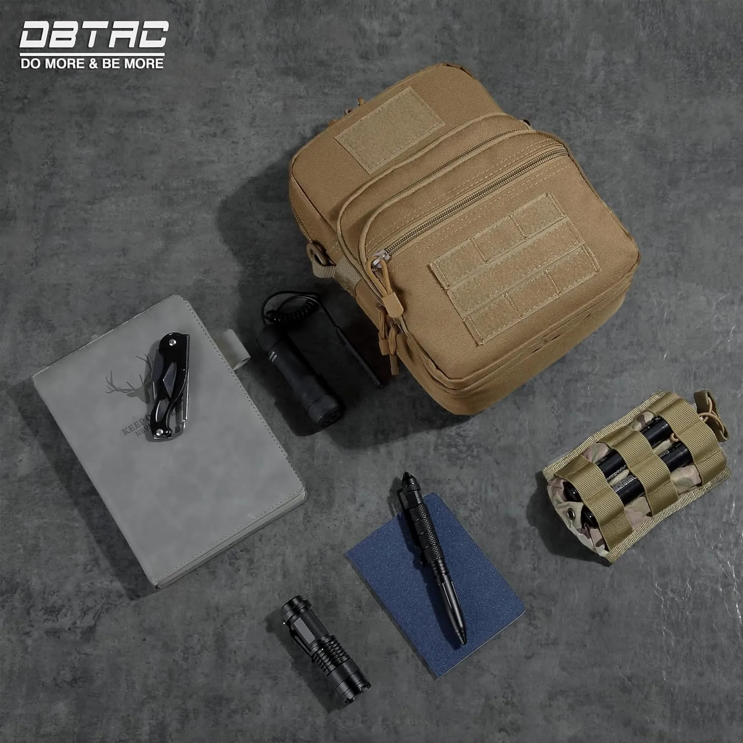 DBTAC DO MORE & BE MORE Tactical Gun Pouch Purse | 3L CCW Crossbody Travel Bag w/Shoulder Strap | Compact Tactical Shoulder Bag w/Gun Holder, Tan
