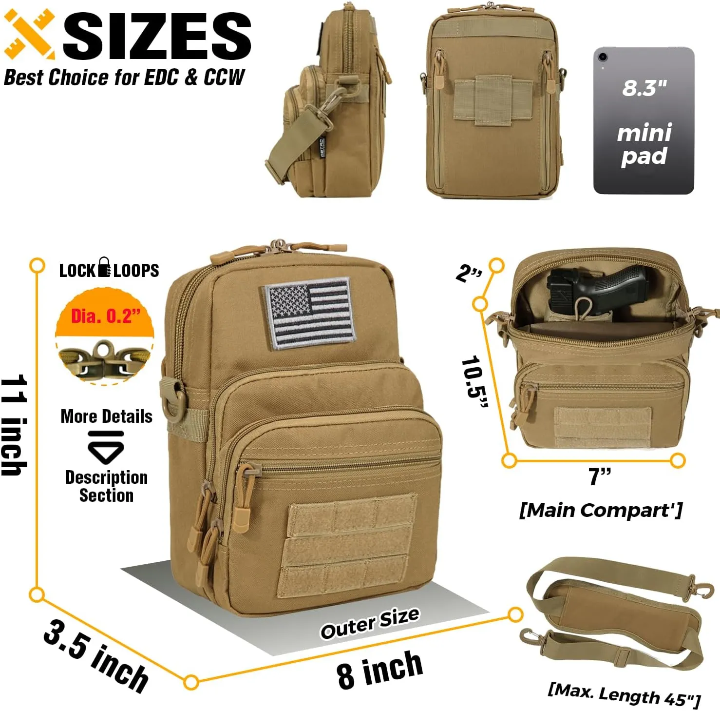 DBTAC DO MORE & BE MORE Tactical Gun Pouch Purse | 3L CCW Crossbody Travel Bag w/Shoulder Strap | Compact Tactical Shoulder Bag w/Gun Holder, Tan
