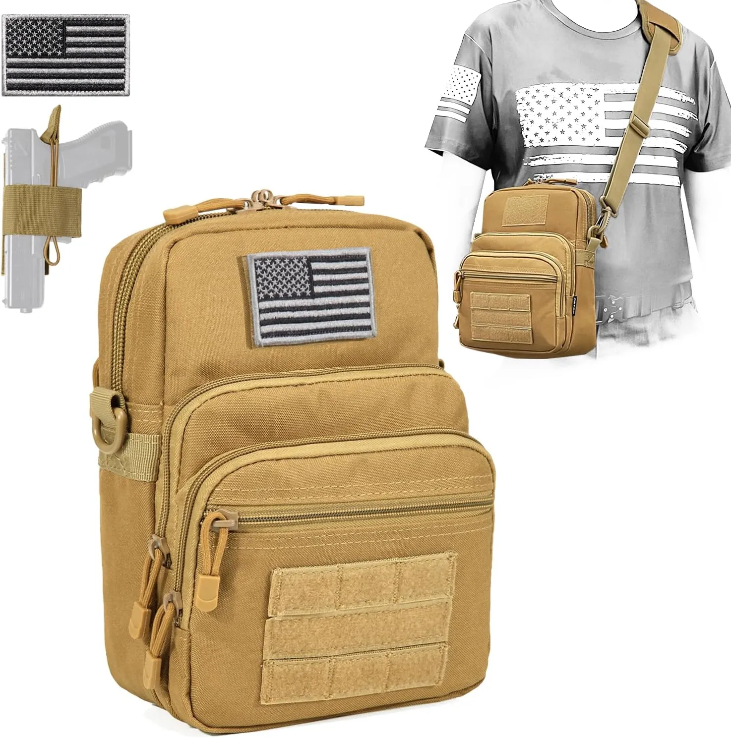 DBTAC DO MORE & BE MORE Tactical Gun Pouch Purse | 3L CCW Crossbody Travel Bag w/Shoulder Strap | Compact Tactical Shoulder Bag w/Gun Holder, Tan