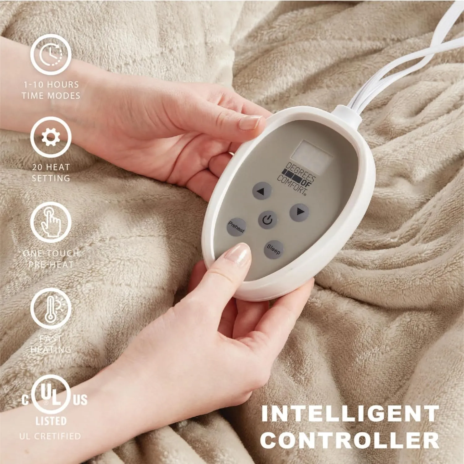 Degrees of Comfort Sherpa Plush Heated Blanket, Full Size Bed Electric Blankets with 20 Heat Settings Controller | 1-10 Hour Auto Shut Off |Washable, 72" X 84" Mocha