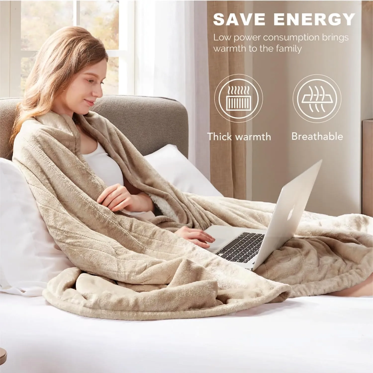 Degrees of Comfort Sherpa Plush Heated Blanket, Full Size Bed Electric Blankets with 20 Heat Settings Controller | 1-10 Hour Auto Shut Off |Washable, 72" X 84" Mocha