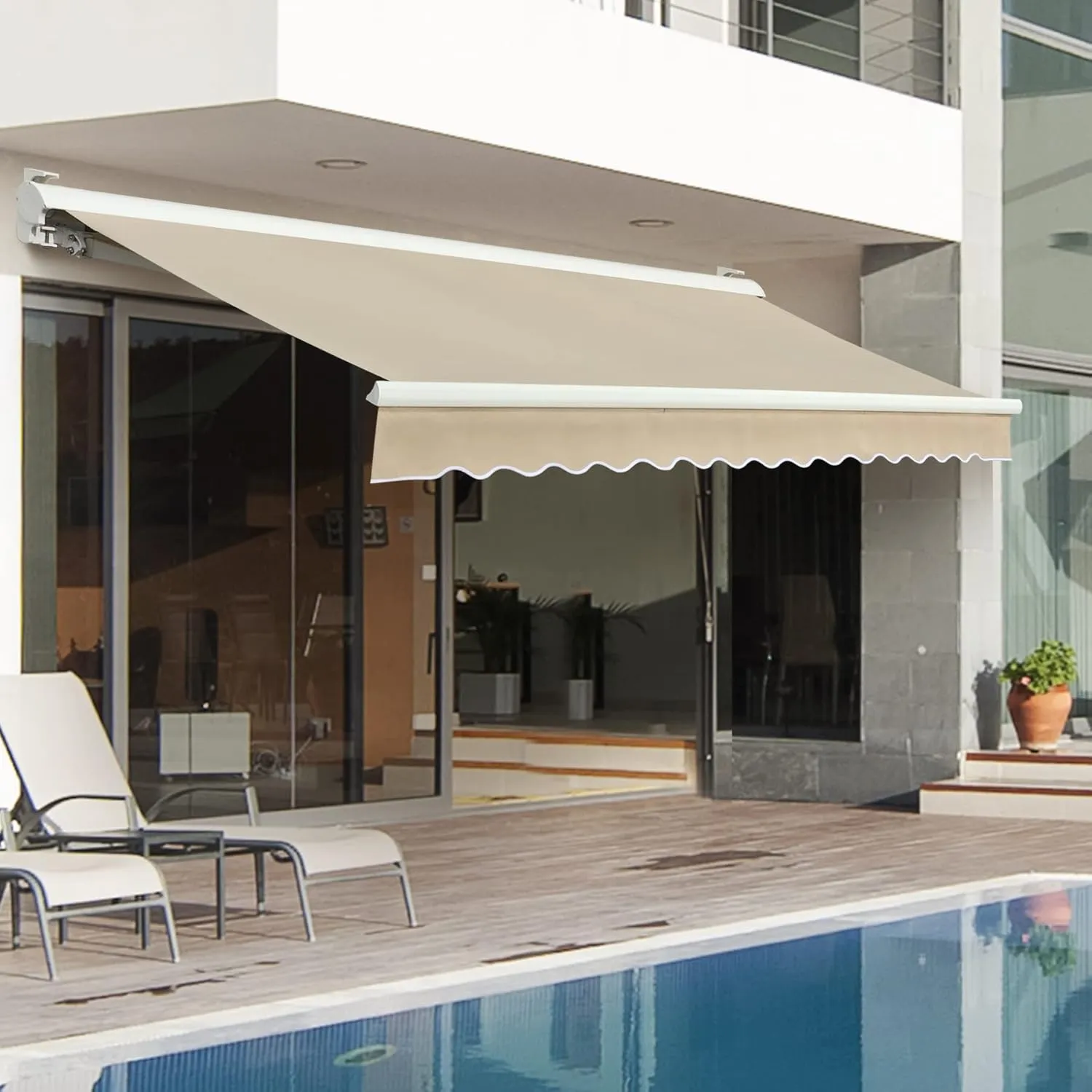 Diensweek 12'x10' Patio Awning Retractable, Fully Assembled Motorized Electric Commercial Grade - Quality 100% Dope-Dyed Acrylic Window Door Sunshade Shelter - Deck Canopy Balcony (12'x10', Beige)