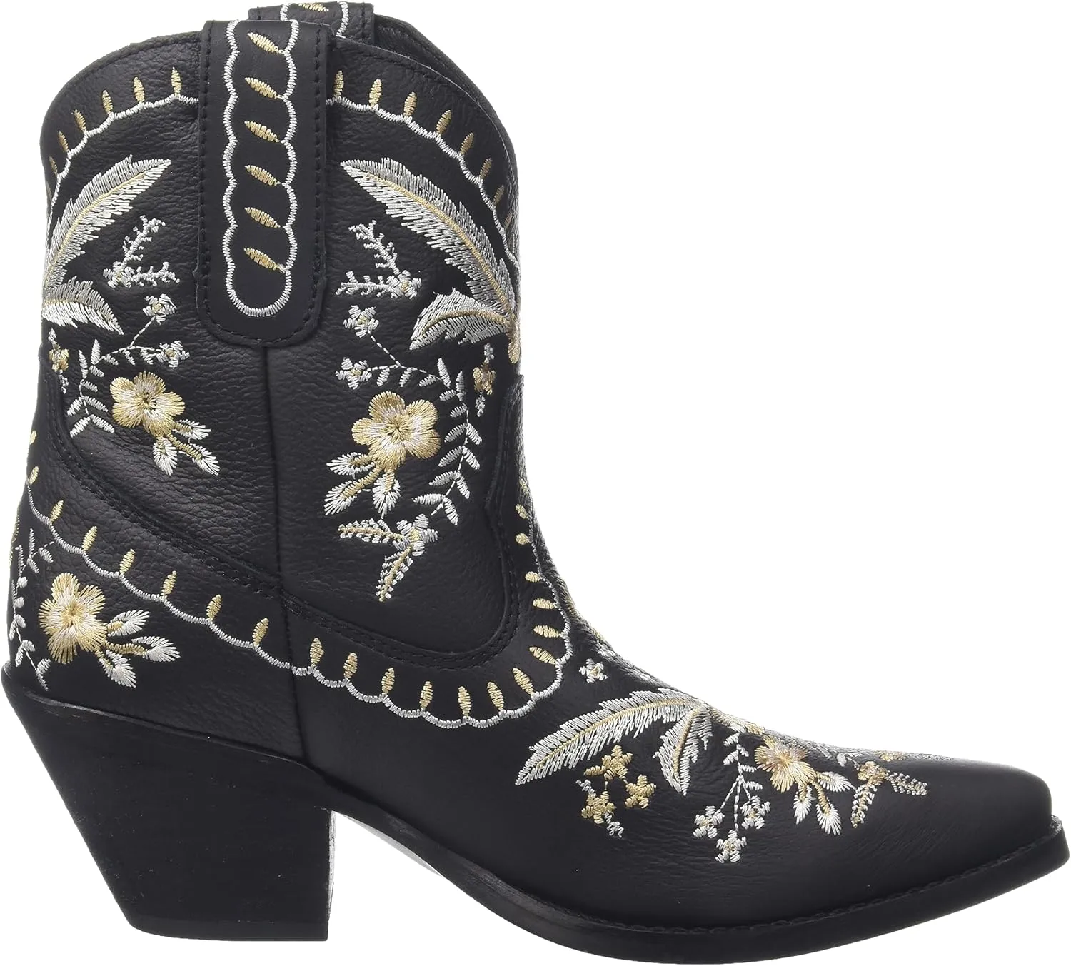 Dingo Womens Primrose Embroidered Floral Snip Toe Casual Boots Ankle Mid Heel 2-3" - Black
