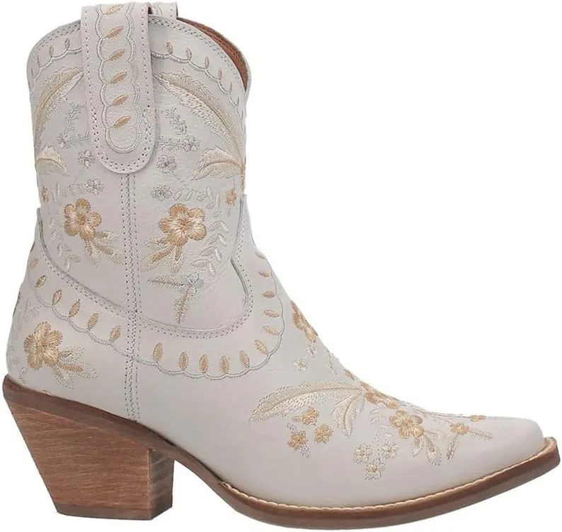 Dingo Womens Primrose Embroidered Floral Snip Toe Casual Boots Ankle Mid Heel 2-3" - Black