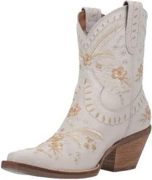 Dingo Womens Primrose Embroidered Floral Snip Toe Casual Boots Ankle Mid Heel 2-3" - Black