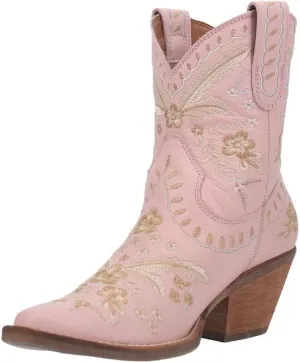 Dingo Womens Primrose Embroidered Floral Snip Toe Casual Boots Ankle Mid Heel 2-3" - Black