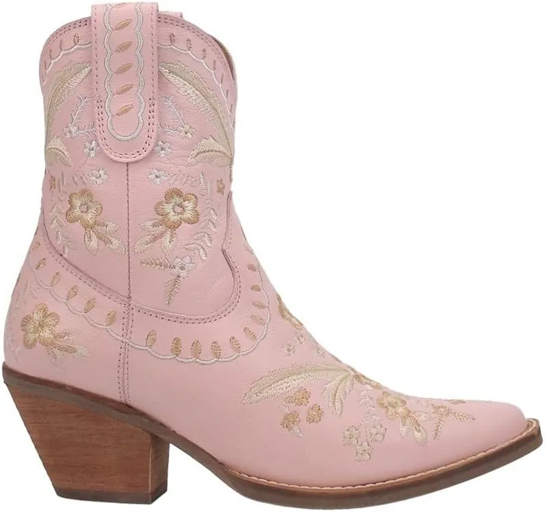 Dingo Womens Primrose Embroidered Floral Snip Toe Casual Boots Ankle Mid Heel 2-3" - Black