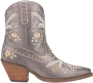 Dingo Womens Primrose Metallic Embroidered Floral Snip Toe Casual Boots Ankle Mid Heel 2-3" - Grey - Size 9.5 M