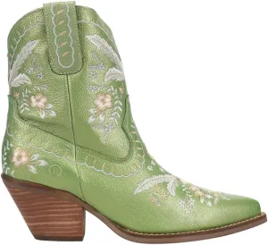 Dingo Womens Primrose Metallic Embroidered Floral Snip Toe Casual Boots Ankle Mid Heel 2-3" - Yellow