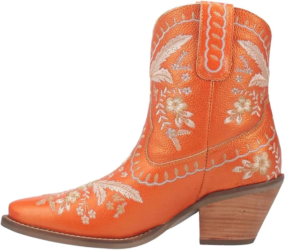 Dingo Womens Primrose Metallic Embroidered Floral Snip Toe Casual Boots Ankle Mid Heel 2-3" - Yellow