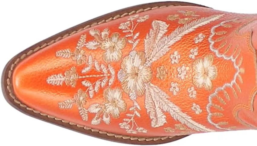 Dingo Womens Primrose Metallic Embroidered Floral Snip Toe Casual Boots Ankle Mid Heel 2-3" - Yellow