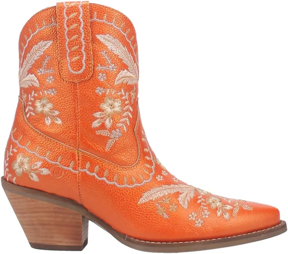 Dingo Womens Primrose Metallic Embroidered Floral Snip Toe Casual Boots Ankle Mid Heel 2-3" - Yellow