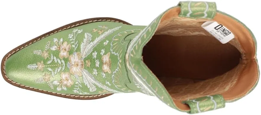 Dingo Womens Primrose Metallic Embroidered Floral Snip Toe Casual Boots Ankle Mid Heel 2-3" - Yellow
