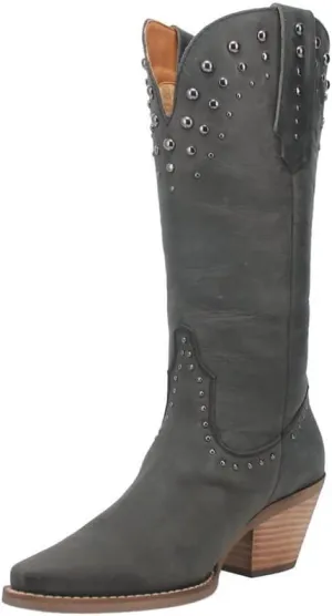 Dingo Womens Talkin' Rodeo Studded Snip Toe Pull On Casual Boots Knee High Mid Heel 2-3" - Off White
