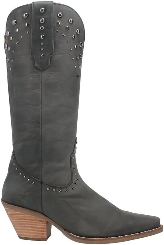 Dingo Womens Talkin' Rodeo Studded Snip Toe Pull On Casual Boots Knee High Mid Heel 2-3" - Off White