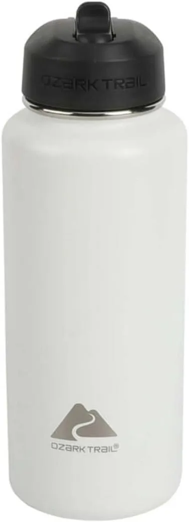 DipSip Water Bottle 32oz Double-Walled Stainless Steel with Flip Lid (White), 9