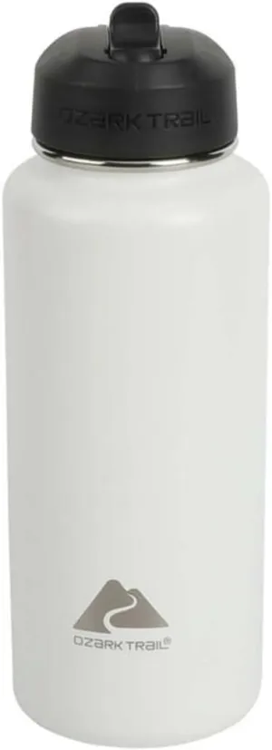DipSip Water Bottle 32oz Double-Walled Stainless Steel with Flip Lid (White), 9