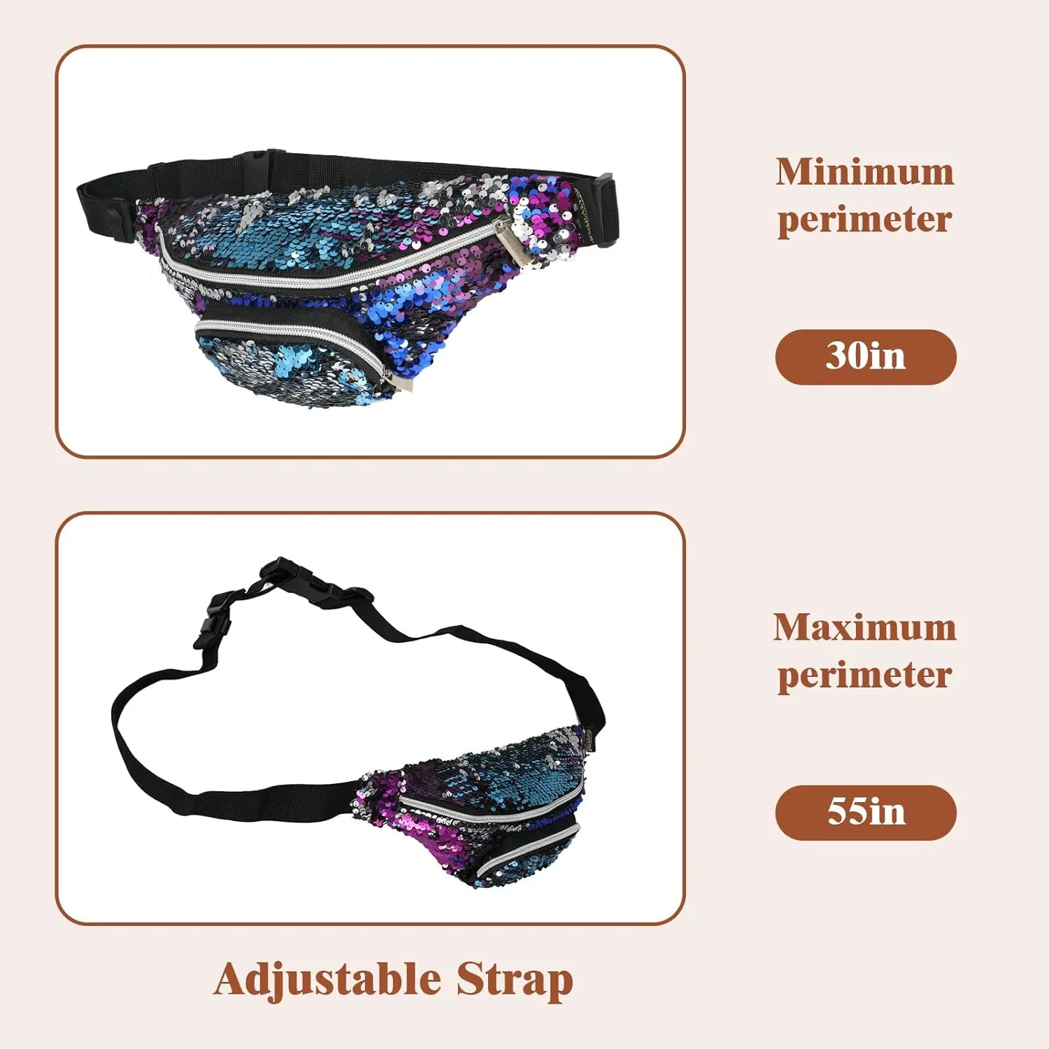 Disco Fanny Pack Sequins Waist Bag for Women, Shiny Festival Fanny Pack with Zipper Pocket, Glitter Belt for Rave Parties,Crossbody Bags Glitter Fanny Pack metallic fanny pack (Sequin Black)