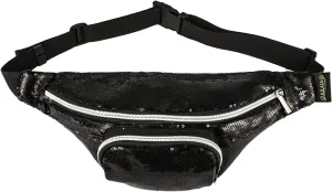Disco Fanny Pack Sequins Waist Bag for Women, Shiny Festival Fanny Pack with Zipper Pocket, Glitter Belt for Rave Parties,Crossbody Bags Glitter Fanny Pack metallic fanny pack (Sequin Black)