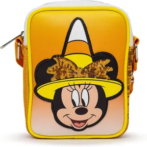 Disney Bag, Crossbody, Minnie Mouse Halloween Witch with Orange Sequin Bow Candy Corn Ombre, Vegan Leather
