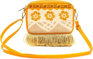 Disney Bag, Horizontal Crossbody, Moana Embroidered Skirt Pattern with Hei Hei and Pua Pose, Raffia Straw