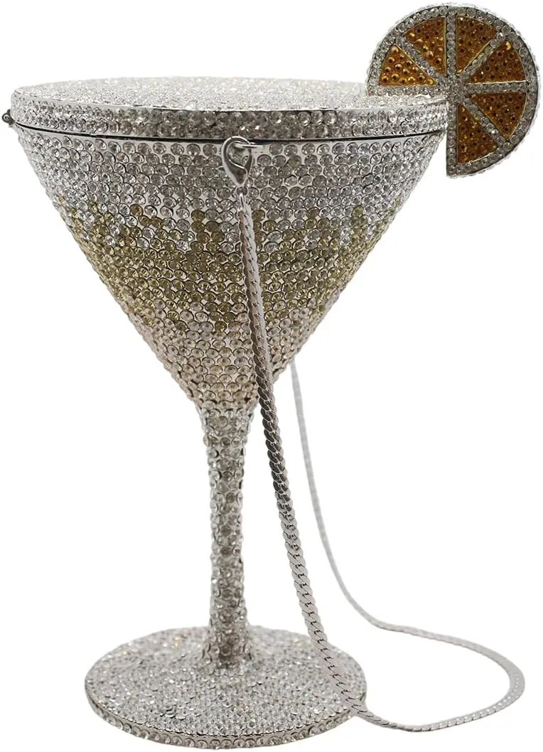 DJBM Women Twinkling Rhinestone Clutch Purse Chic Fancy Cocktail Cup Handbag with Chain for Evening Banquet