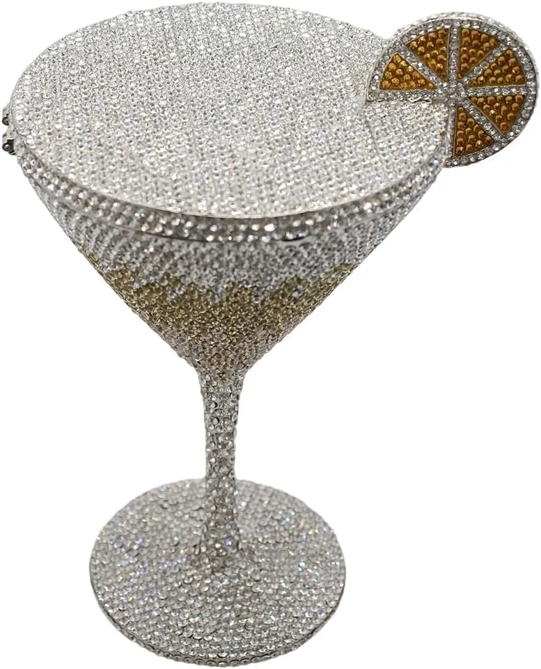 DJBM Women Twinkling Rhinestone Clutch Purse Chic Fancy Cocktail Cup Handbag with Chain for Evening Banquet