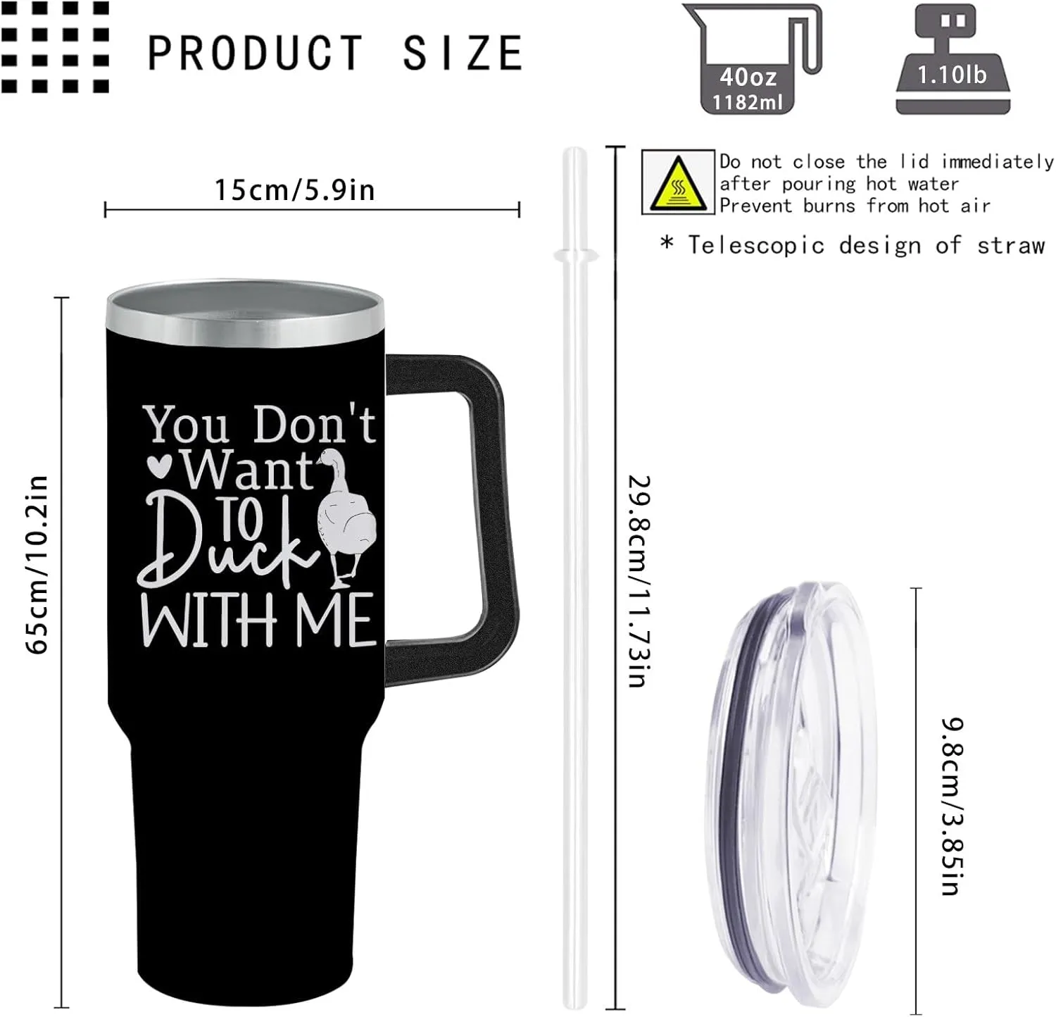 Do Not Duck With Me Tumbler 40 oz Tumbler with Lid and Straw Insulated Tumbler Stainless Steel Tumbler