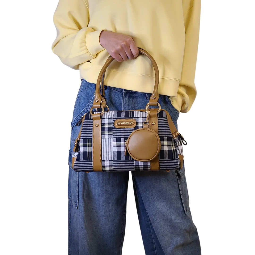Doctor Bag - Navy/White Patchwork Plaid