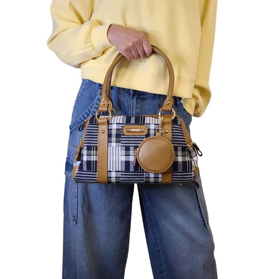 Doctor Bag - Navy/White Patchwork Plaid