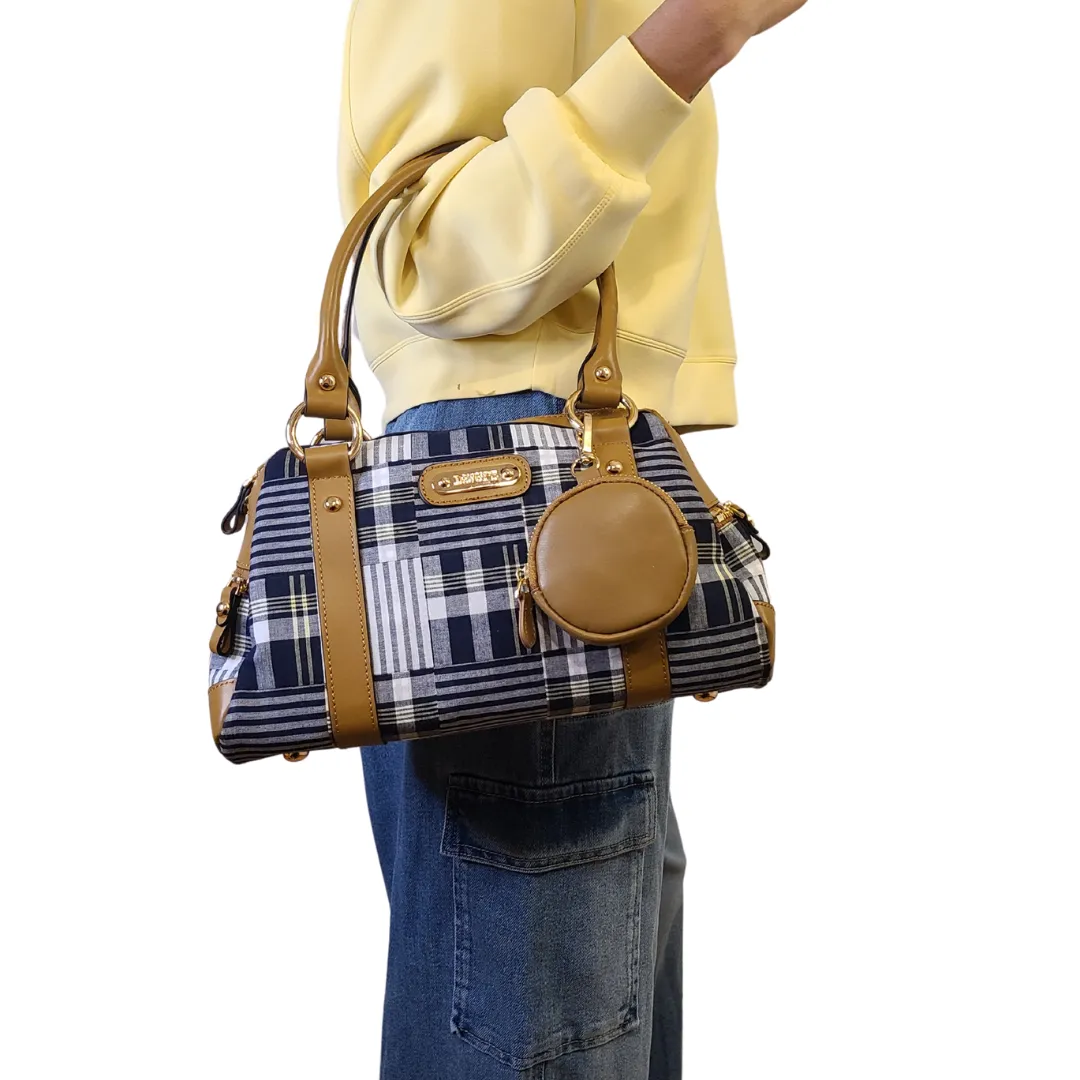 Doctor Bag - Navy/White Patchwork Plaid