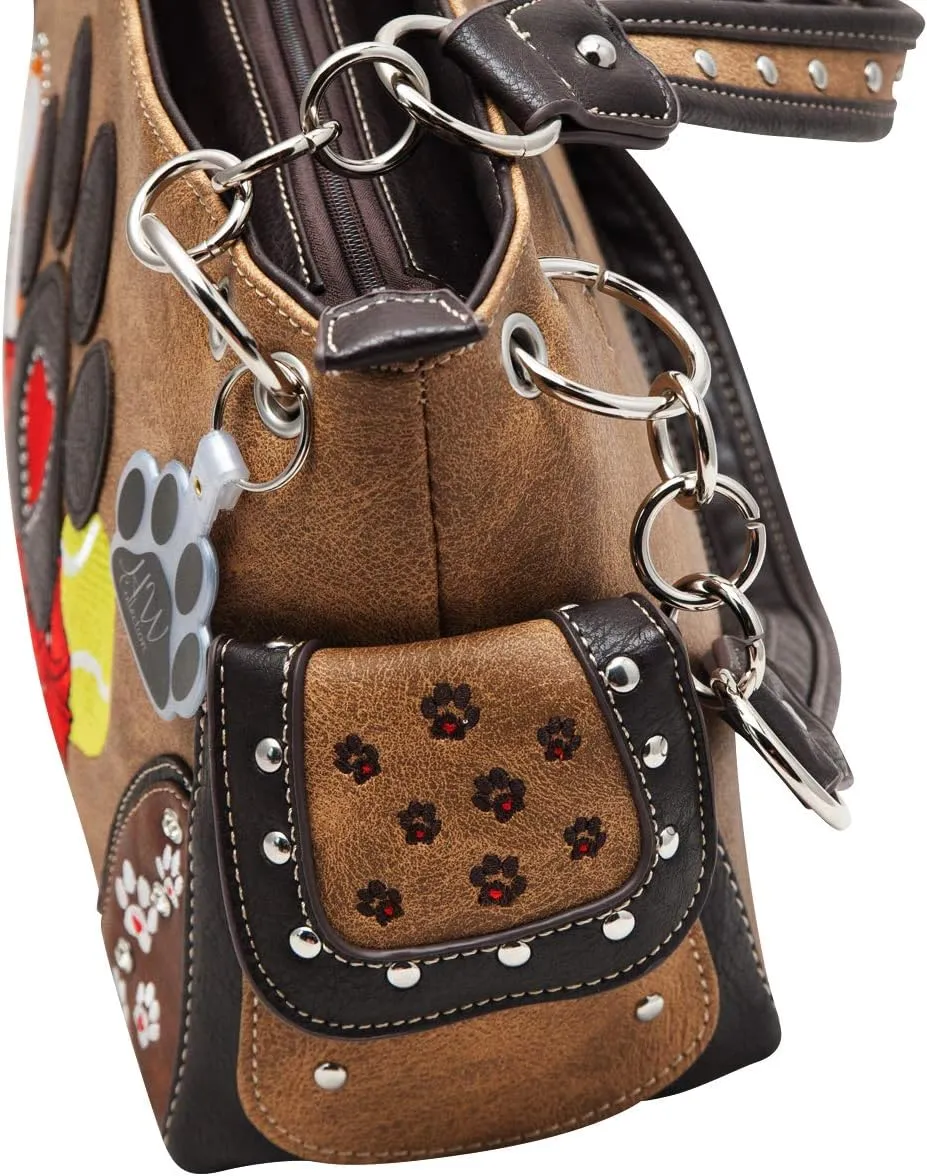 Dog Paw Print Handbag Women Shoulder Purse Wallet Set Western Style