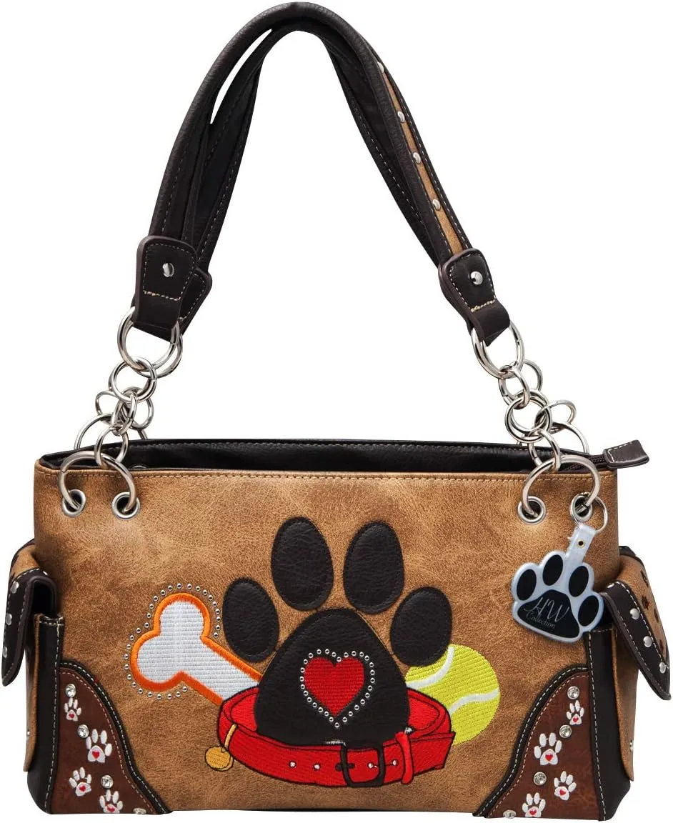 Dog Paw Print Handbag Women Shoulder Purse Wallet Set Western Style