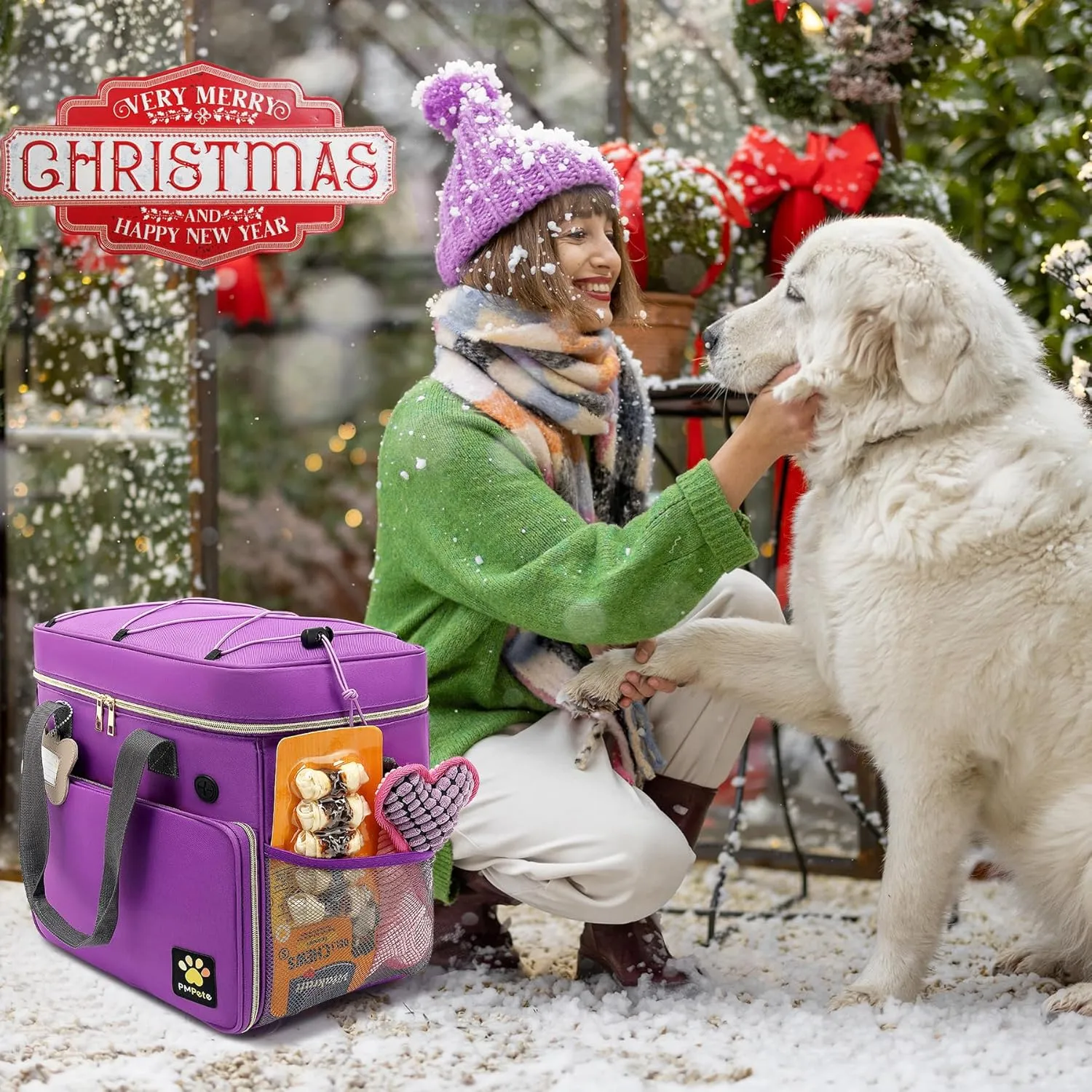 Dog Travel Bag - Multi-Function Pet Travel Set with Pockets for Overnight Trips (Purple)