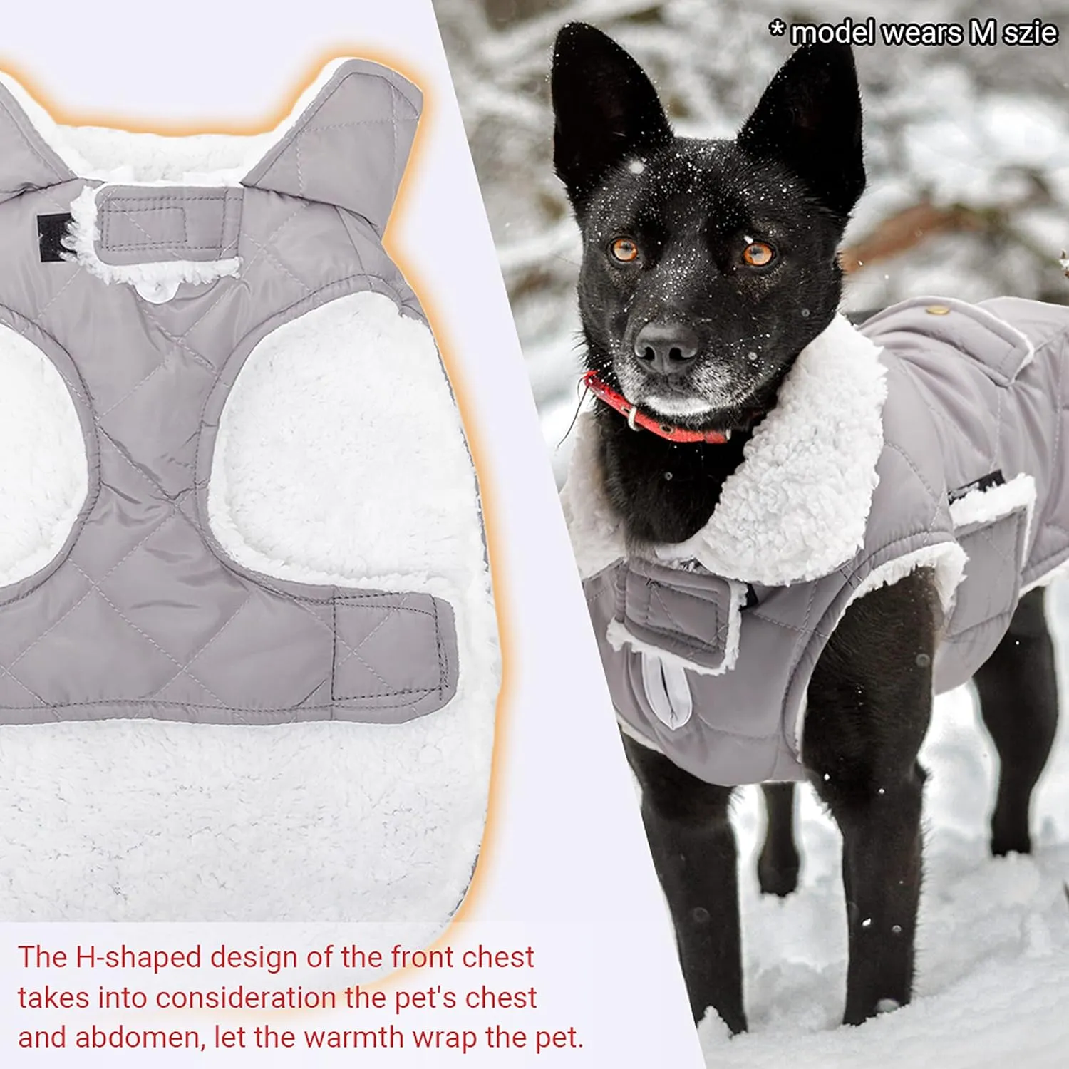 Dog Winter Coat - Windproof Fleece Warm Thick Dog Jacket Clothes for Snow Rainy Cold Weather - Gray Pet Vest Coat Outfits for Small Medium Large Dogs - Indoor & Outdoor Use (S-XXL)