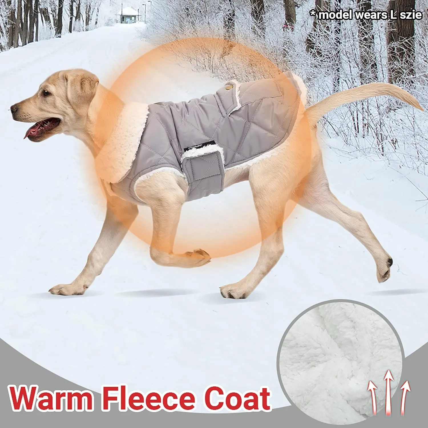 Dog Winter Coat - Windproof Fleece Warm Thick Dog Jacket Clothes for Snow Rainy Cold Weather - Gray Pet Vest Coat Outfits for Small Medium Large Dogs - Indoor & Outdoor Use (S-XXL)