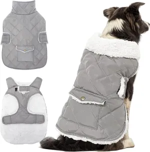 Dog Winter Coat - Windproof Fleece Warm Thick Dog Jacket Clothes for Snow Rainy Cold Weather - Gray Pet Vest Coat Outfits for Small Medium Large Dogs - Indoor & Outdoor Use (S-XXL)