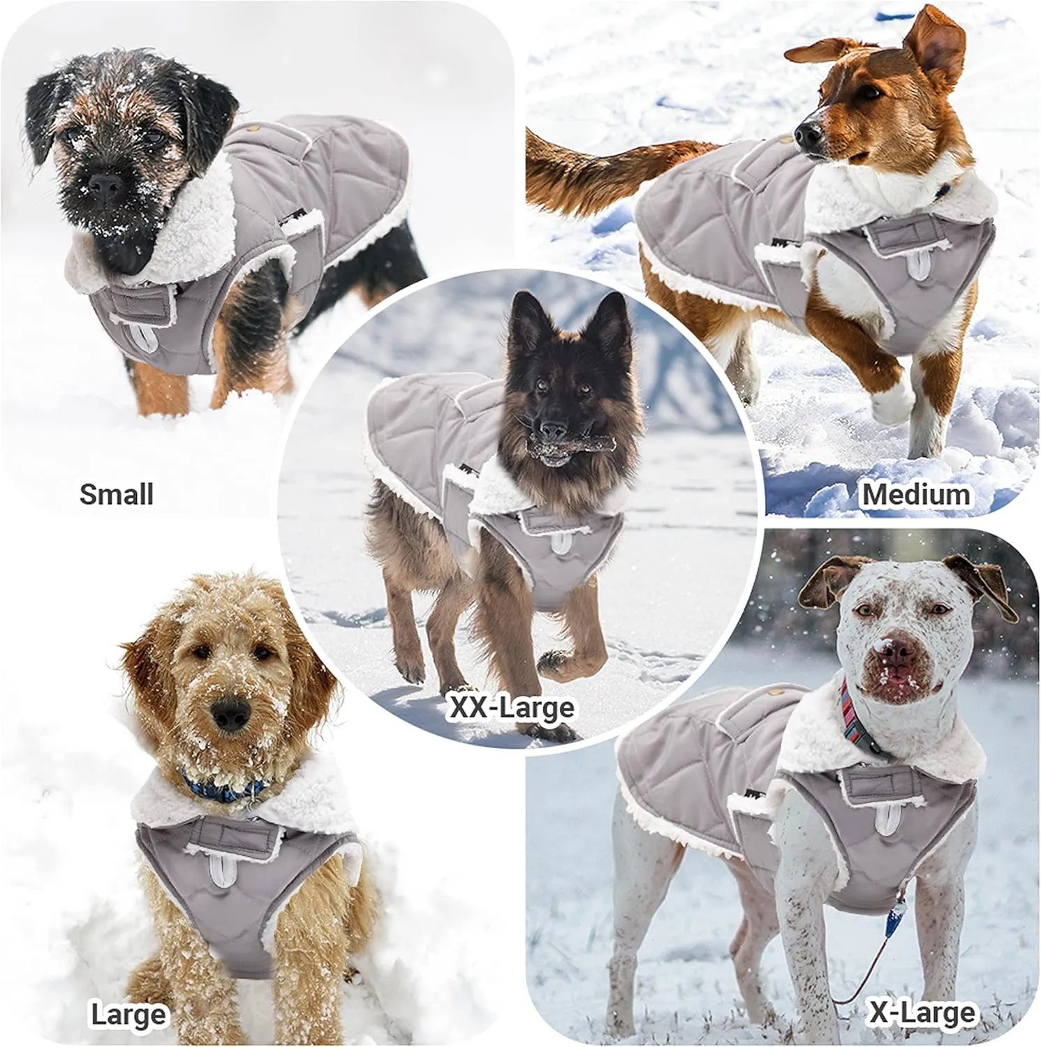 Dog Winter Coat - Windproof Fleece Warm Thick Dog Jacket Clothes for Snow Rainy Cold Weather - Gray Pet Vest Coat Outfits for Small Medium Large Dogs - Indoor & Outdoor Use (S-XXL)